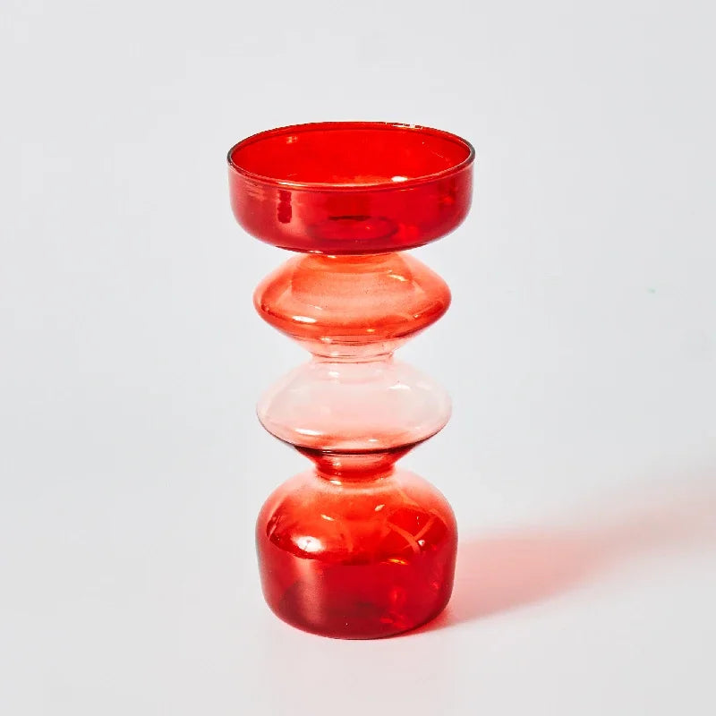 Red Glass Taper Candle Holder