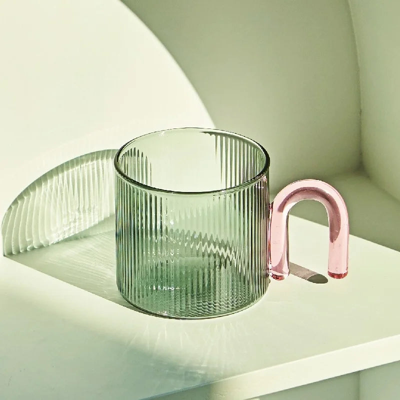 Ripple Glass Mug with Colorful Handle
