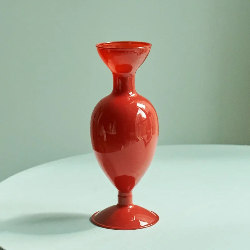 Red Glass Taper Candle Holder