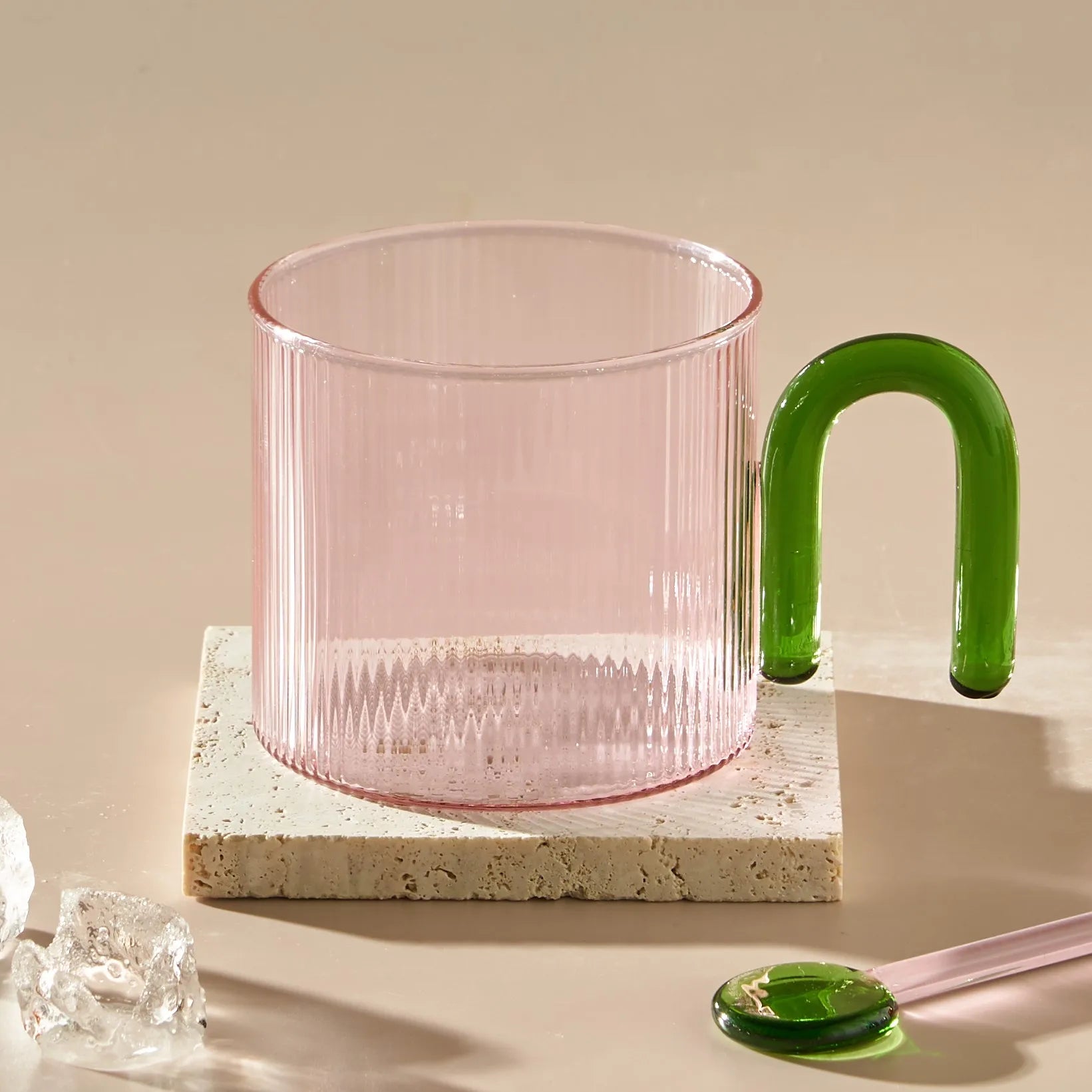 Ripple Glass Mug with Colorful Handle