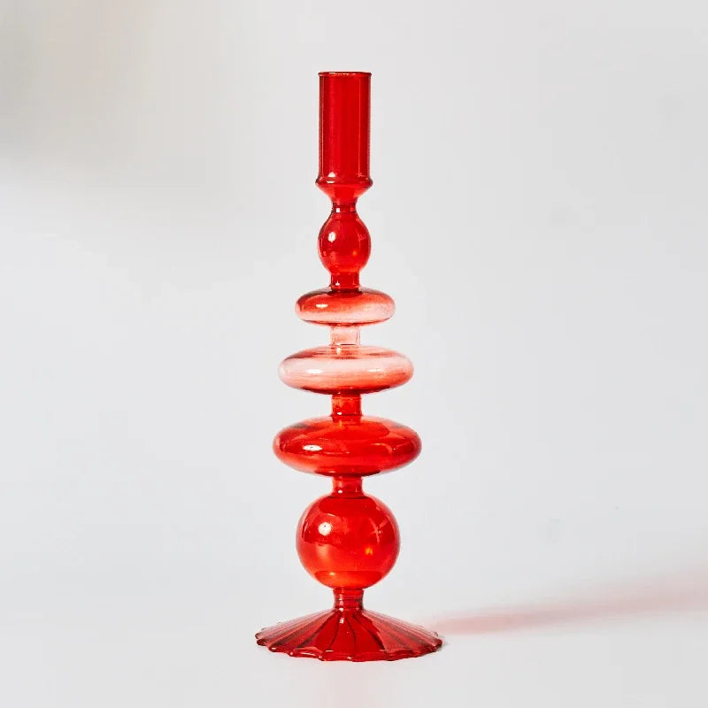 Red Glass Taper Candle Holder