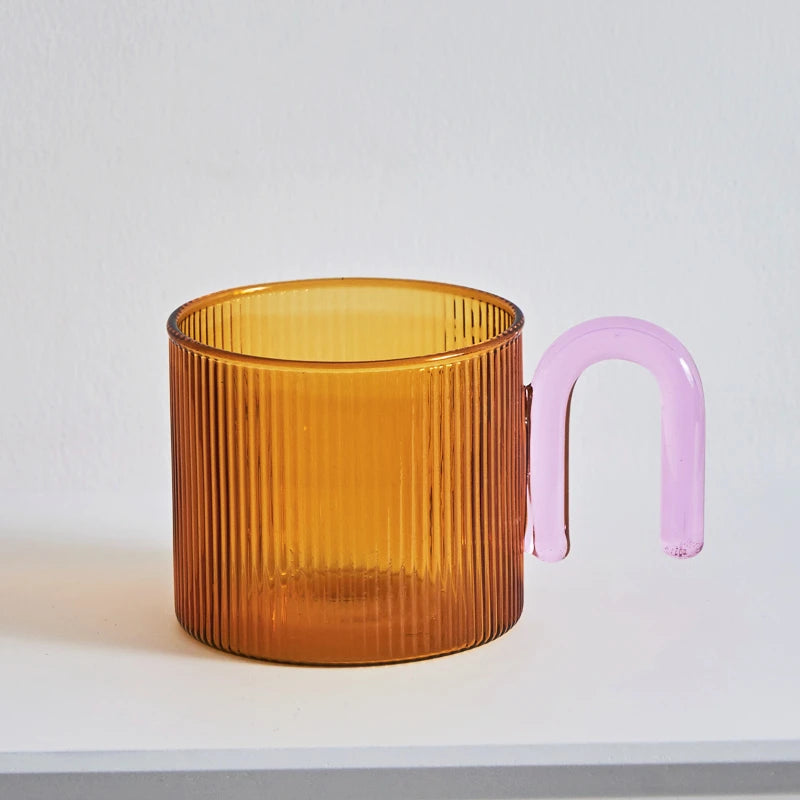 Ripple Glass Mug with Colorful Handle