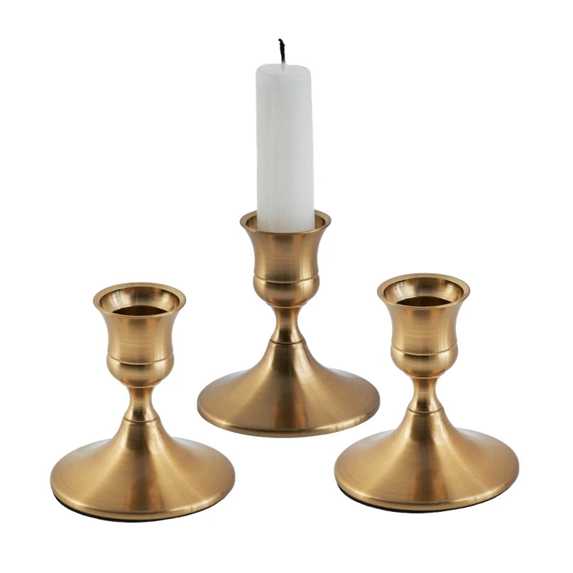 Gold Brass Candlestick Holder Set