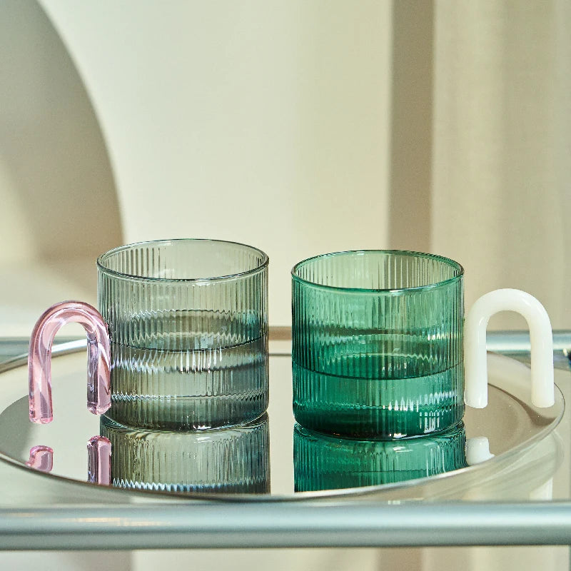 Ripple Glass Mug with Colorful Handle
