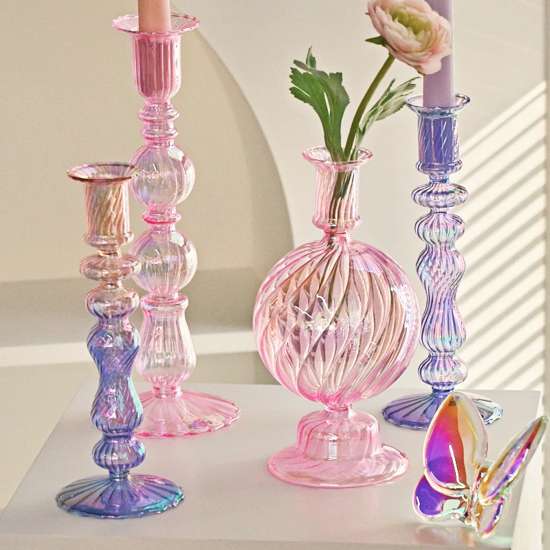 Retro Glass Candlestick Holder